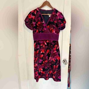 Floral V-Neck Dress in Red and Purple